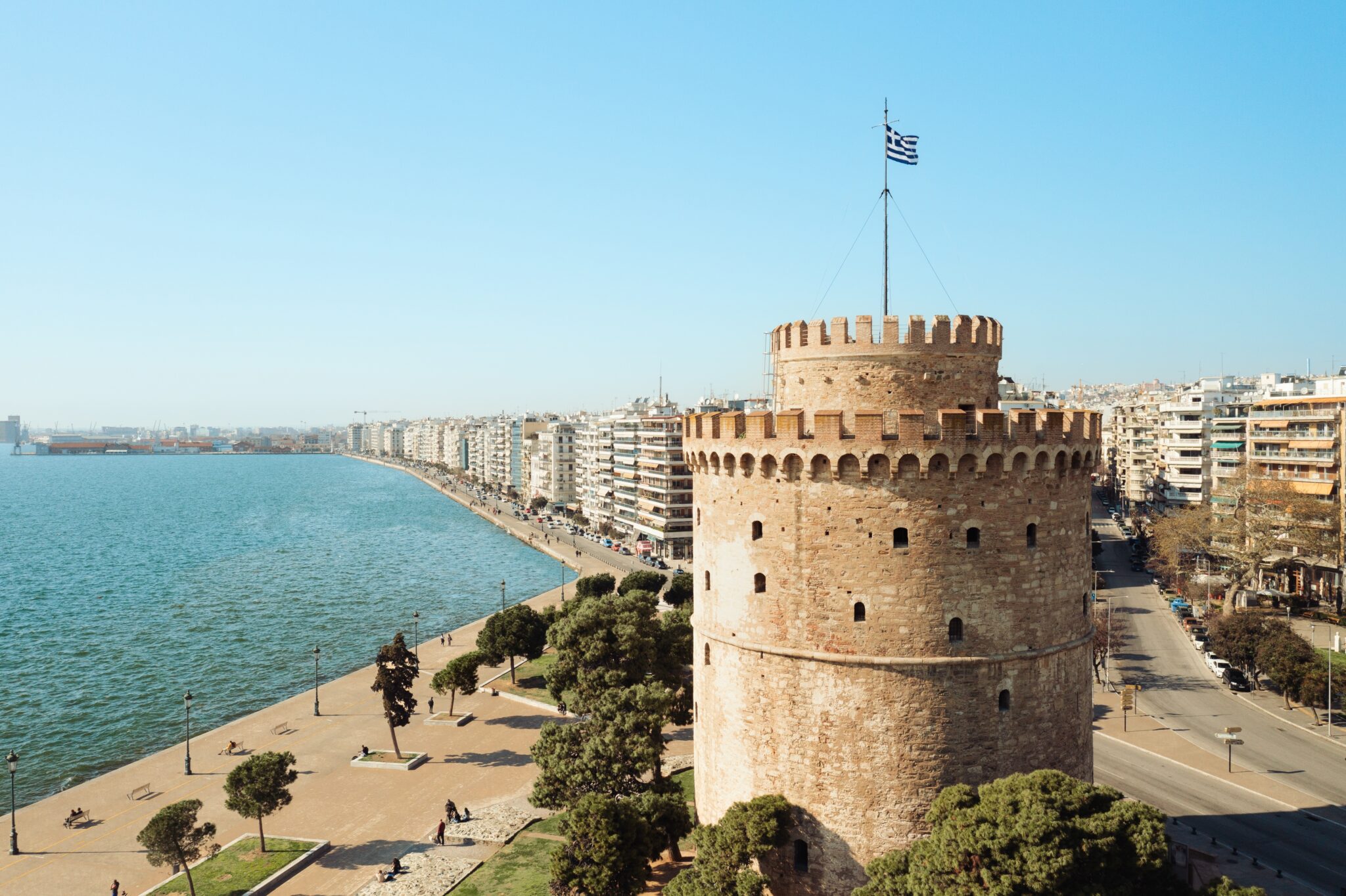 Aerial,View,Of,White,Tower,In,Thessaloniki,,Greece