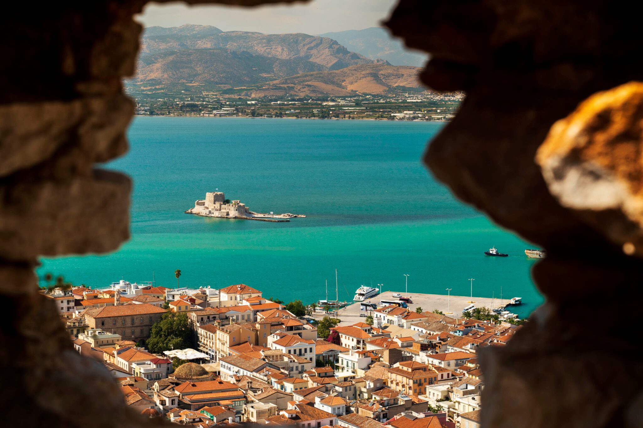 The,Island,Of,Bourtzi,In,The,Argolic,Gulf,Off,Nafplio