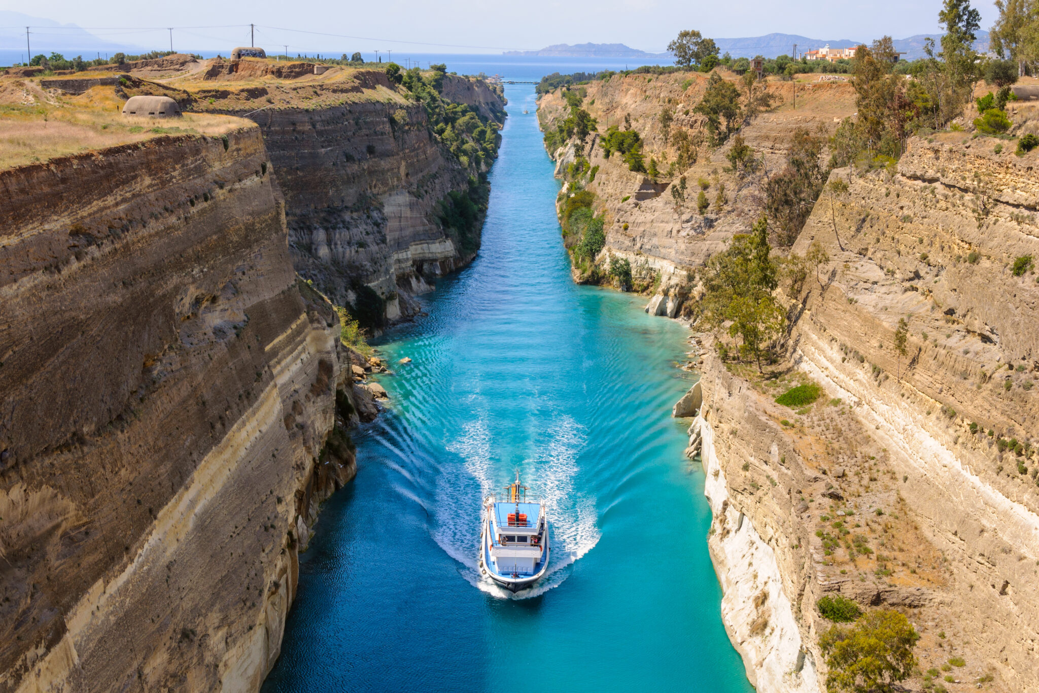 Ship,Passing,Through,Corinth,Canal,In,Greece